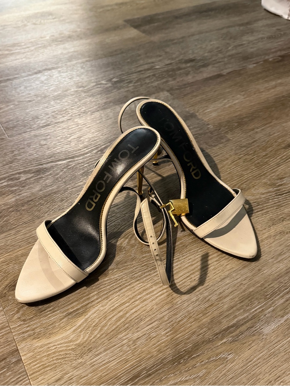 Tom Ford Women's Chalk Leather Slingback Sandals “mini heel”